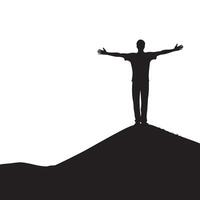 Silhouette of Man on Hilltop Achieving Success and Personal Freedom vector