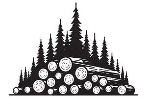 Silhouette of stacked logs and trees representing lumber industry vector