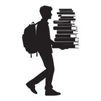 Student Silhouette Illustration Carrying a Stack of Books vector