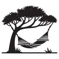 Silhouette Hammock Under Tree Relaxing in Nature Illustration vector