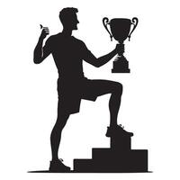 Silhouette Champion Celebration Illustration Man Holding Trophy on Podium vector