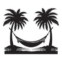 Tropical Hammock Relaxing Between Palm Trees Silhouette Illustration vector