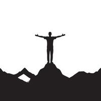Silhouette of a person standing on top of a mountain peak vector