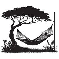 Hammock Under Tree Silhouette Illustration for Relaxing Outdoor Scene vector