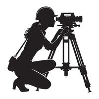 Female Surveyor Silhouette with Theodolite for Engineering Projects vector