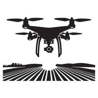 Agricultural Drone Silhouette Monitoring Farm Fields Efficient Crop Management vector
