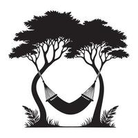 Hammock Between Trees Relaxation Silhouette Art Illustration vector