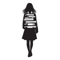 Silhouette of student carrying books for studying knowledge vector