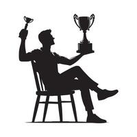 Silhouette successful man trophy illustration celebrating achievement vector