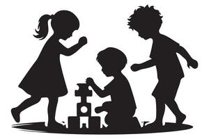 Silhouette Children Playing with Blocks Childhood Development Illustration vector