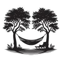 Silhouette of hammock and chairs in nature relaxing vacation vector
