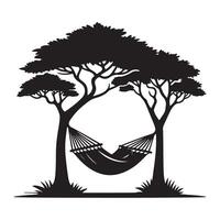 Hammock Between Trees Silhouette A Relaxing Outdoor Scene Illustration vector