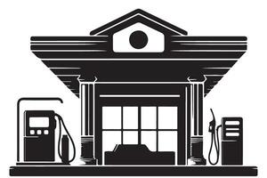 Retro gas station building silhouette illustration graphic resource vector