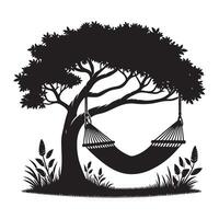 Hammock Silhouette Under Tree Relaxation Spot Design vector