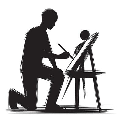 Silhouette Artist Creating Artwork Illustration Fine Arts Conceptual Image