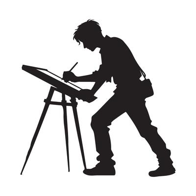 Artist drawing silhouette on easel symbolizing creativity design profession
