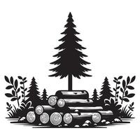 Silhouette Timber Wood Pile Illustration in Forest Setting vector