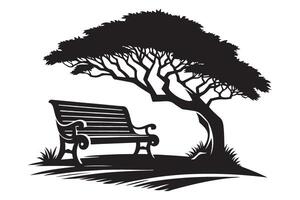 Park Bench Beneath Old Tree Silhouette Inviting Nature Rest Place vector