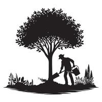 Planting Tree Silhouette Illustration Nurturing Growth and Environmental Responsibility vector