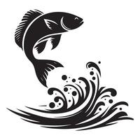 Jumping fish illustration with splash silhouette design vector