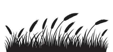 Silhouette illustration of grass blowing in the wind graphic resource vector