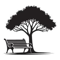 Peaceful Park Bench Silhouette Beneath Shady Tree for Relaxation vector