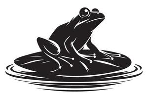 Frog Silhouette Illustration on Lily Pad Symbolizing Nature and Tranquility vector