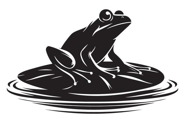 Frog Silhouette Illustration on Lily Pad Symbolizing Nature and Tranquility