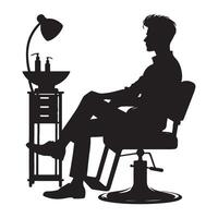 Stylish Man Getting Haircut Silhouette in Barber Shop Illustration vector