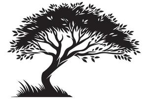 Silhouette Tree Illustration with Grass for Landscape Designs vector