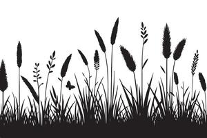 Extended Grassland Silhouette with Butterfly Illustration Background vector