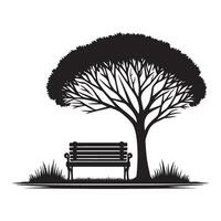 Silhouette Tree Bench Illustration for Park Scene Design vector