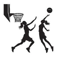 Basketball Player Silhouette Action Illustration in Game Moment vector