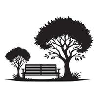 Peaceful Park View Black Silhouette Scene of Tree and Bench vector