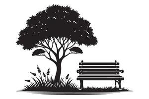Silhouette Bench under Tree Illustration Relaxing Nature Scene vector