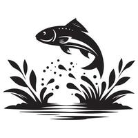 Silhouette of Jumping Fish and Water Splash Graphic vector