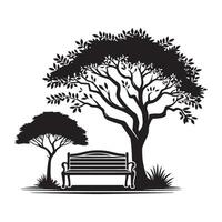 Peaceful Park Setting Silhouette Bench Under Tree Illustration vector