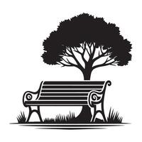 Relaxing park bench silhouette under tree scenery for peaceful rest vector