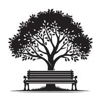 Tranquil park bench tree silhouette peaceful relaxing scenery vector