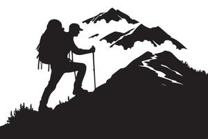 Adventurous Hiker Silhouette Illustration Conquering Mountains and Exploring Nature vector