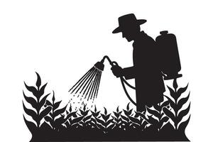 Farmer Spraying Pesticides Silhouette Illustration for Agriculture Projects vector