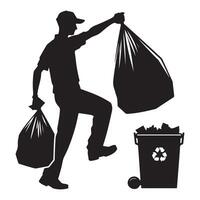 Silhouette Illustration of a Sanitation Worker Collecting Trash vector