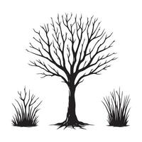 Silhouette of Bare Tree with Grass Modern Illustration of Nature vector