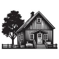 Quaint Cottage with Tree Illustration Serene Countryside Design vector