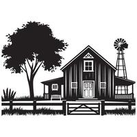 Classic Farmhouse Illustration with Windmill Tree Design vector