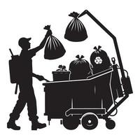 Efficient Waste Management a Silhouette Illustration of Garbage Collection Worker vector