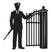 Silhouette Security Guard at Gate Providing Safety and Protection vector
