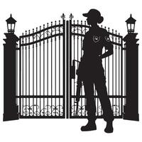 Security Guard at Gate Silhouette Illustration for Security Concepts vector