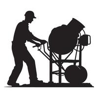 Cement mixer construction worker silhouette using a concrete mixing machine vector