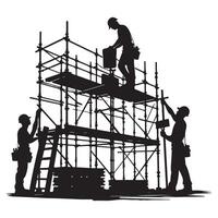 Construction Site Scaffolding Silhouette Illustration with Construction Workers vector